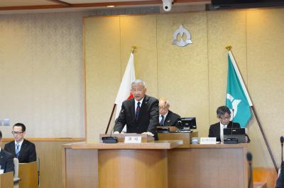 勝山市長招集挨拶の様子