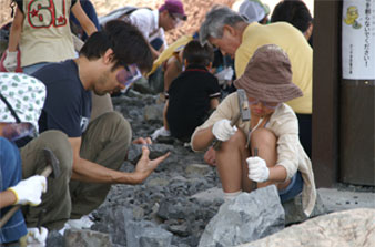 しましま模様の地層（恐竜化石発掘地）